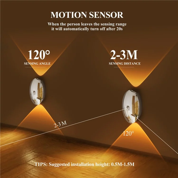 SWL02 Wireless LED Night Light No Drilling 3 Color Temperatures Motion Sensor Rechargeable Lamp for Staircase - Gold