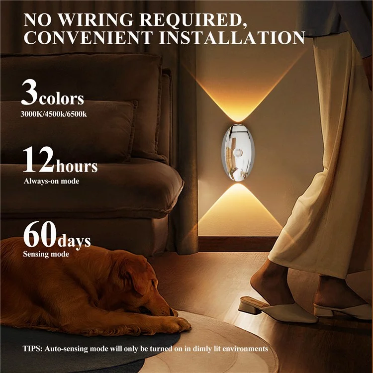 SWL02 Wireless LED Night Light No Drilling 3 Color Temperatures Motion Sensor Rechargeable Lamp for Staircase - Gold