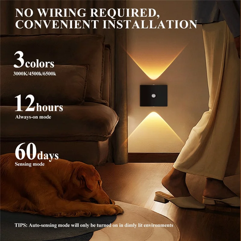 SWL003 No Drilling Wireless Magnetic Wall Light Motion Sensor Night Lamp for Bedroom / Stairs - Black