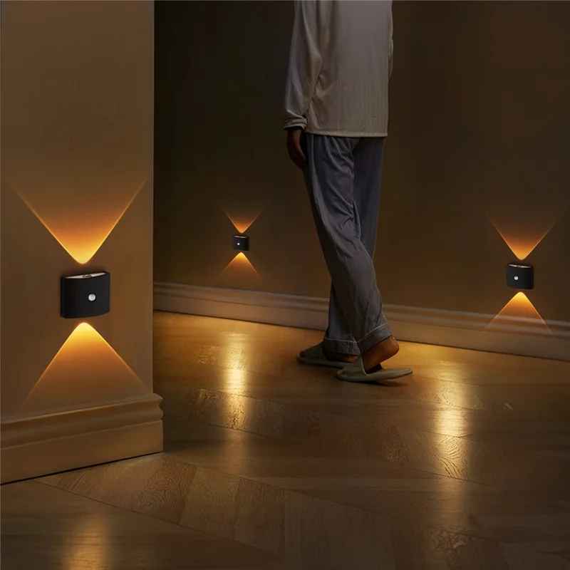 SWL003 No Drilling Wireless Magnetic Wall Light Motion Sensor Night Lamp for Bedroom / Stairs - Black