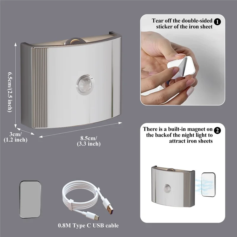SWL003 No Drilling Wireless Magnetic Wall Light Motion Sensor Night Lamp for Bedroom / Stairs - Chrome