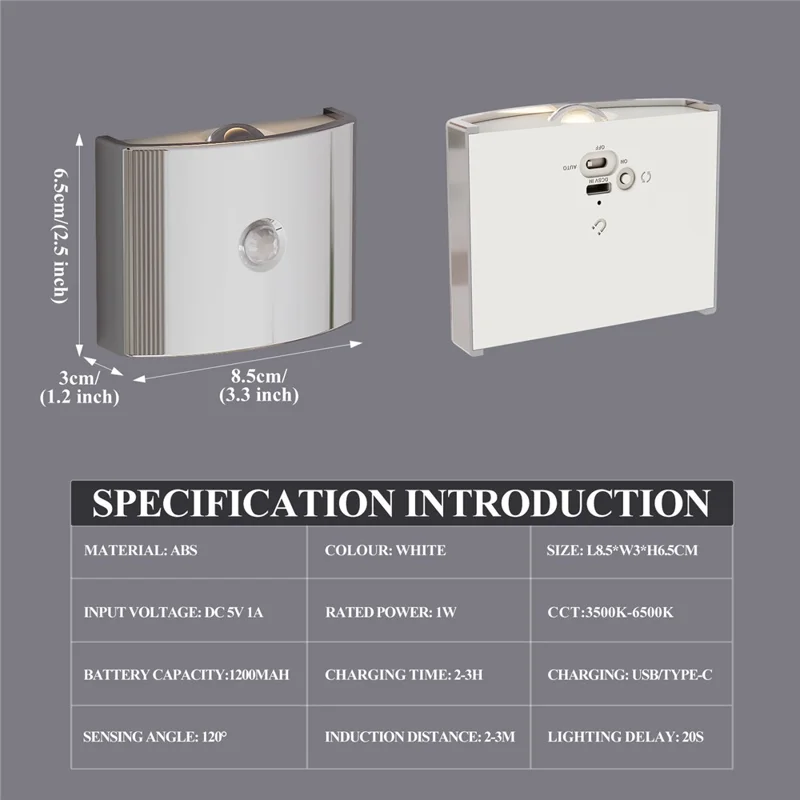 SWL003 No Drilling Wireless Magnetic Wall Light Motion Sensor Night Lamp for Bedroom / Stairs - Chrome