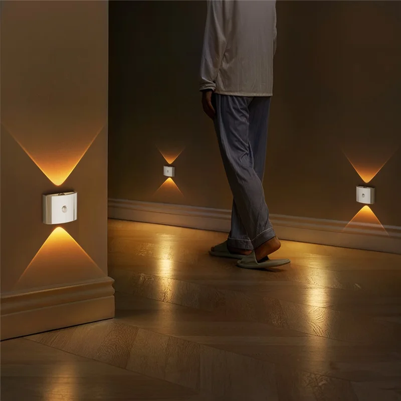 SWL003 No Drilling Wireless Magnetic Wall Light Motion Sensor Night Lamp for Bedroom / Stairs - Chrome