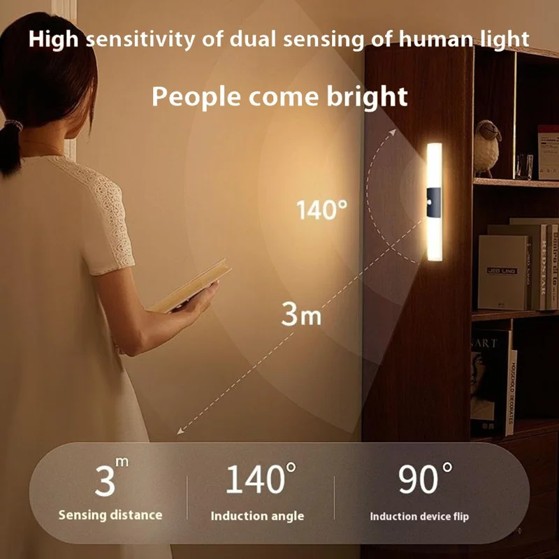 Motion Sensor Night Light 3 Color Temperatures Rechargeable Smart Bedside Wardrobe Hallway Lamp
