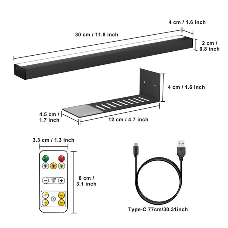 30cm Square Magnetic Bathroom Mirror Light Remote Control 3 Color Temperatures Dimmable Picture Light - Black
