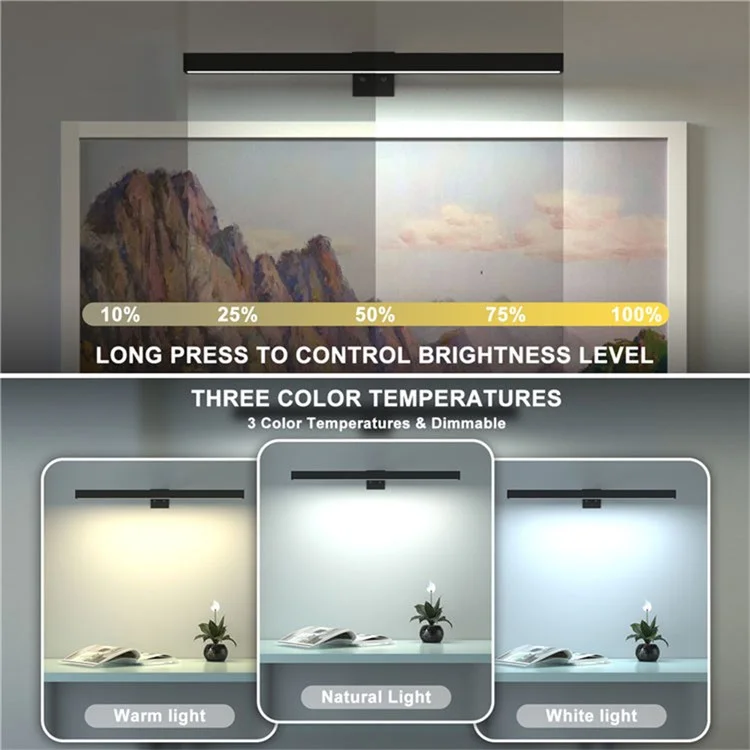 40cm Square Magnetic Bathroom Mirror Light Remote Control 3 Color Temperatures Dimmable Picture Light - Black