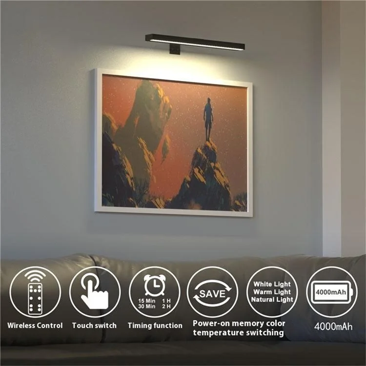 40cm Square Magnetic Bathroom Mirror Light Remote Control 3 Color Temperatures Dimmable Picture Light - Black