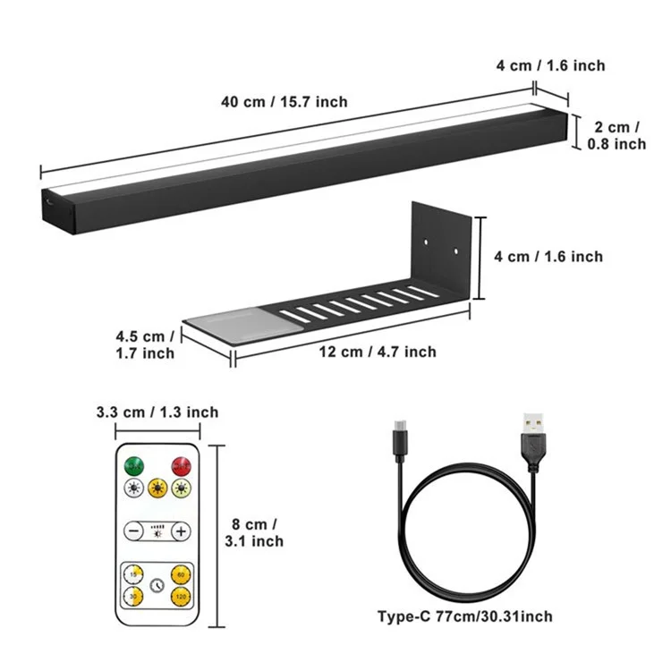 40cm Square Magnetic Bathroom Mirror Light Remote Control 3 Color Temperatures Dimmable Picture Light - Black