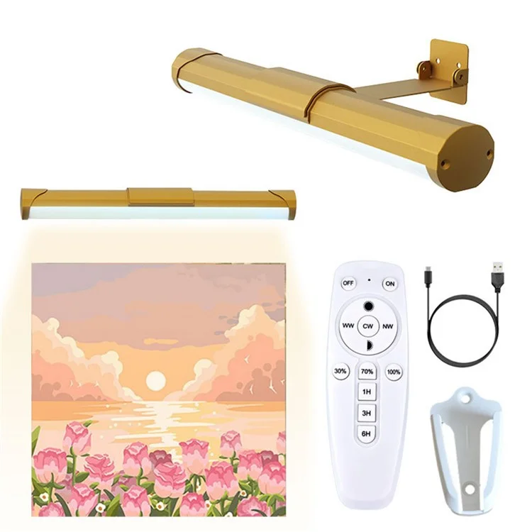 Oval Magnetic Bathroom Mirror Light Remote Control Dimmable 3 Color Temperatures Flicker Free Picture Light - Gold