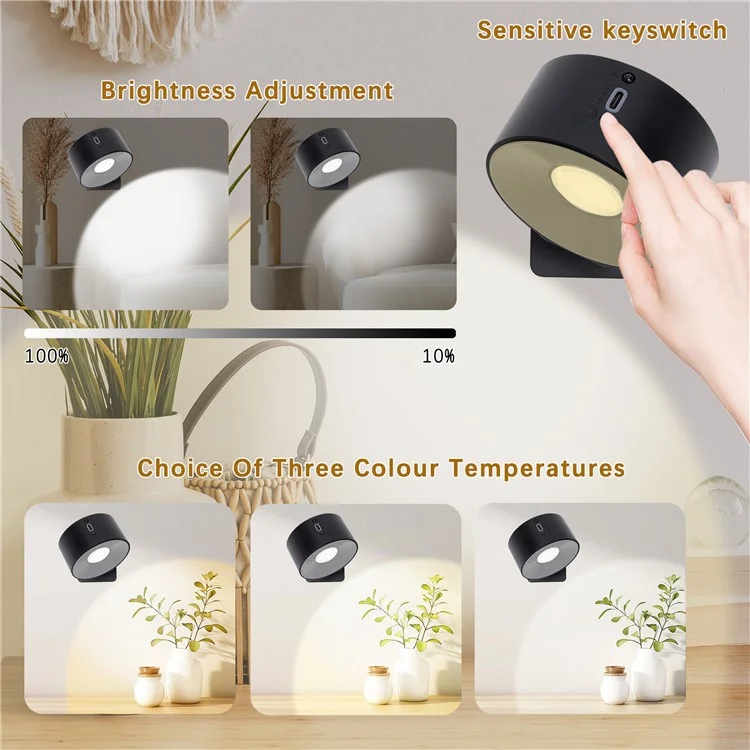 Magnetic Wall Picture Light 3 Color Temperatures Adjustable LED Spotlight for Artwork Display