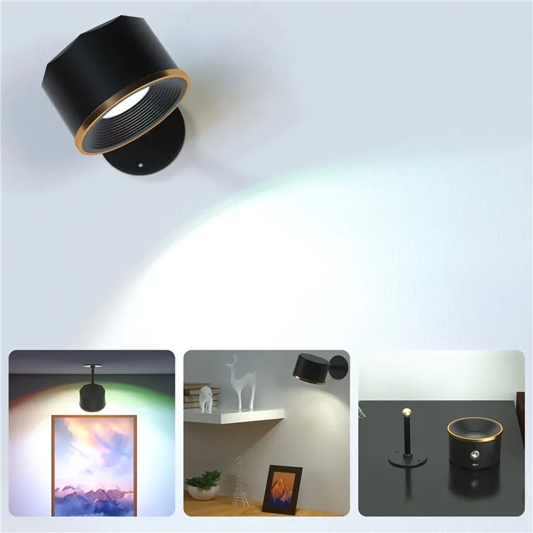 RGB Magnetic Picture Light with Remote Control 360 Degree Rotatable LED Spotlight for Artwork Display - Black