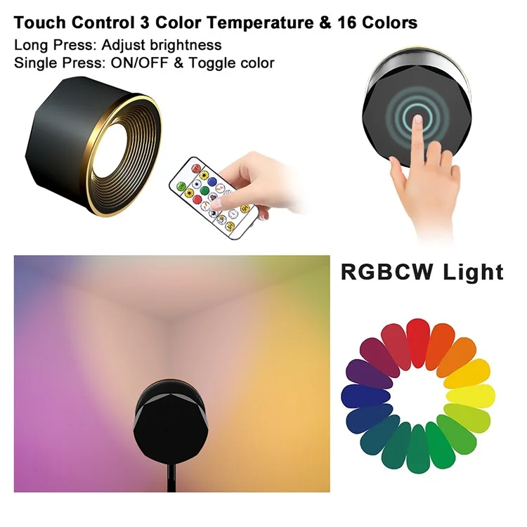 RGB Magnetic Picture Light with Remote Control 360 Degree Rotatable LED Spotlight for Artwork Display - Black