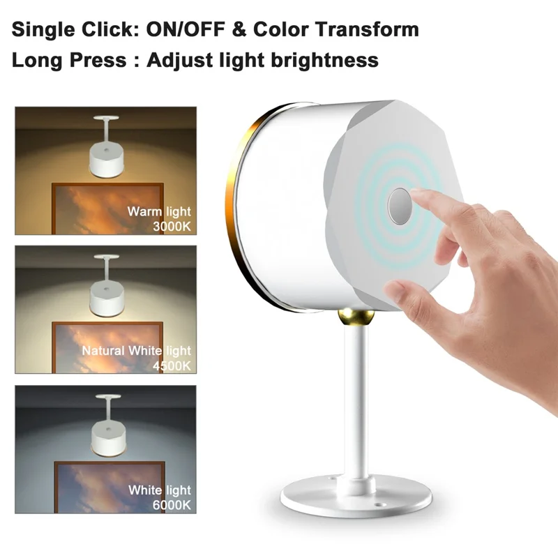RGB Magnetic Picture Light with Remote Control 360 Degree Rotatable LED Spotlight for Artwork Display - White