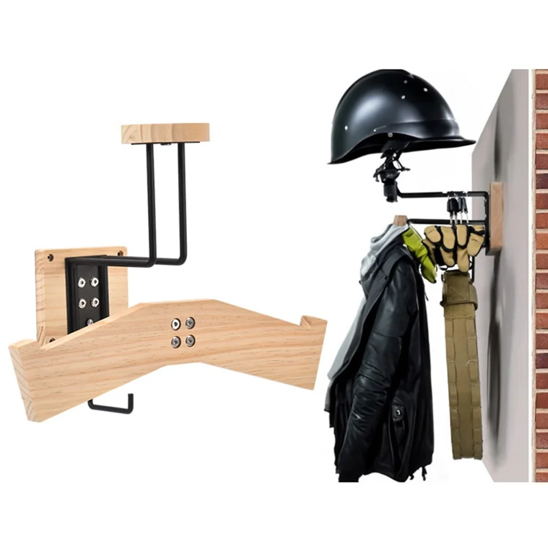 Tactical Equipment Wall Mount Storage Rack Wooden Helmet Holder Storage Organizer - Wood Color