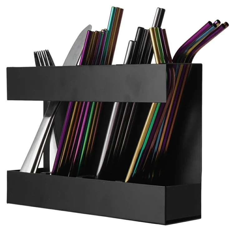 YH019-1 4 Slots Metal Straw Dispenser Organizer Rack Space Saving Kitchen Storage Shelf (Without Soft Magnetic Sheet)