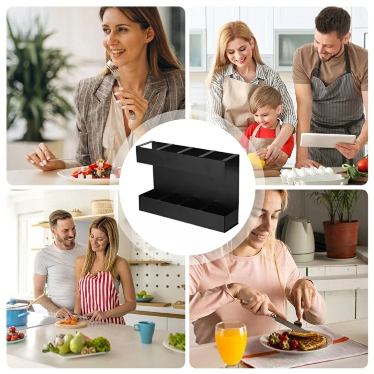 YH019-1 4 Slots Metal Straw Dispenser Organizer Rack Space Saving Kitchen Storage Shelf (Without Soft Magnetic Sheet)