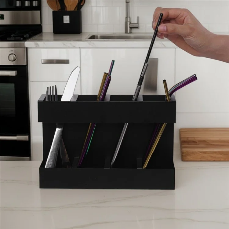 YH019-1 4 Slots Metal Straw Dispenser Organizer Rack Space Saving Kitchen Storage Shelf (Without Soft Magnetic Sheet)