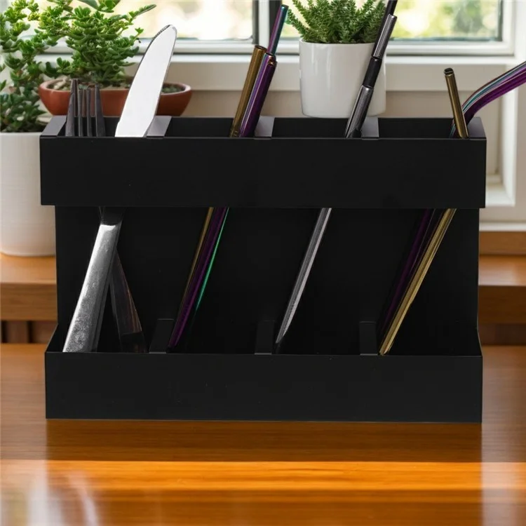 YH019-1 4 Slots Metal Straw Dispenser Organizer Rack Space Saving Kitchen Storage Shelf (Without Soft Magnetic Sheet)