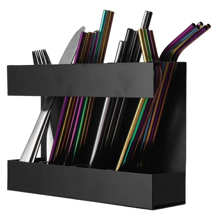 YH019-2 4 Slots Metal Straw Dispenser Organizer Rack Space Saving Kitchen Storage Shelf (With 12 Soft Magnetic Sheet)