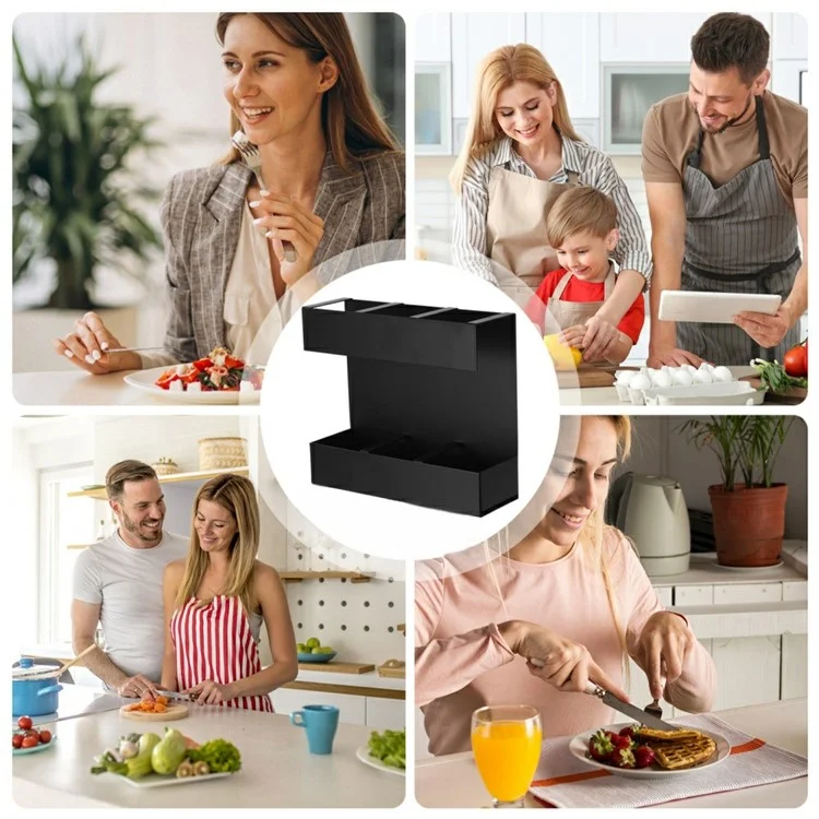 YH018-2 3 Slots Metal Straw Dispenser Organizer Rack Space Saving Kitchen Storage Shelf (With 9 Soft Magnetic Sheet)