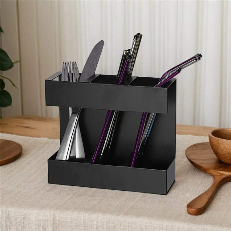 YH018-2 3 Slots Metal Straw Dispenser Organizer Rack Space Saving Kitchen Storage Shelf (With 9 Soft Magnetic Sheet)
