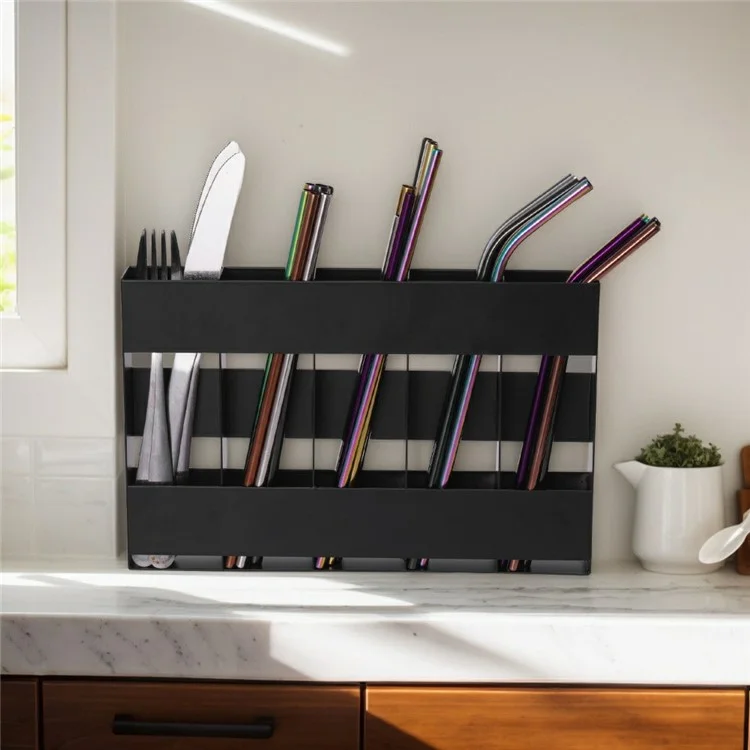 YH016-1 5 Slots Metal Straw Dispenser Organizer Rack Space Saving Kitchen Storage Shelf (Without Soft Magnetic Sheet)