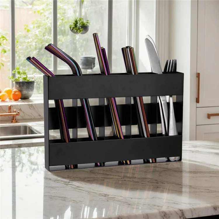 YH016-1 5 Slots Metal Straw Dispenser Organizer Rack Space Saving Kitchen Storage Shelf (Without Soft Magnetic Sheet)
