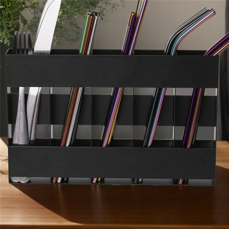 YH016-1 5 Slots Metal Straw Dispenser Organizer Rack Space Saving Kitchen Storage Shelf (Without Soft Magnetic Sheet)