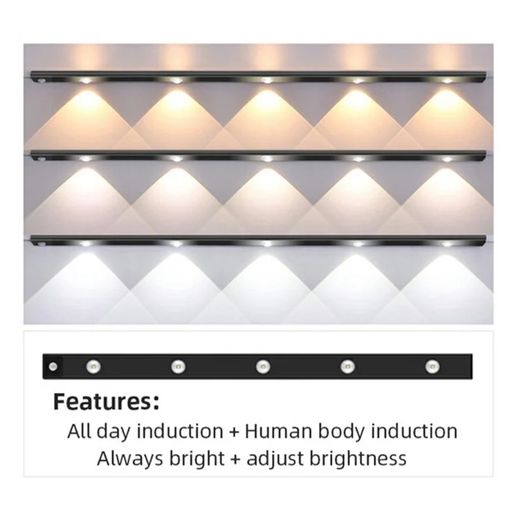 MZ-L1602 80cm Ultra Thin Motion Sensor Light Bar 3 Color Modes Dimmable Night Lamp for Wardrobe  /  Cabinet  /  Closet - Black