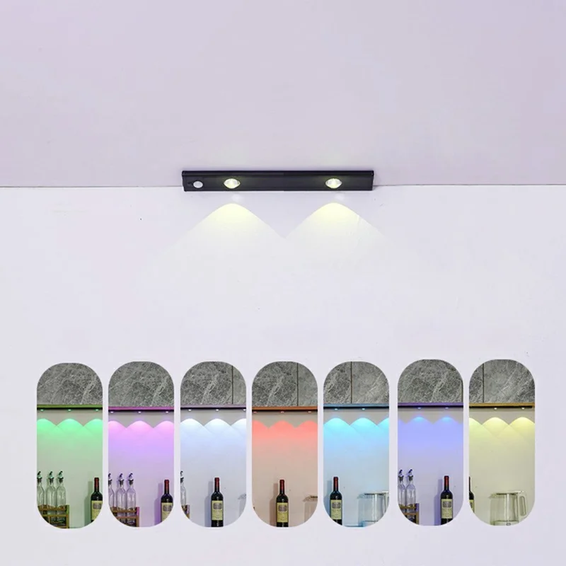 30cm RGB Motion Sensor Closet Light Bar Magnetic Rechargeable Under Cabinet Night Lamp - Black