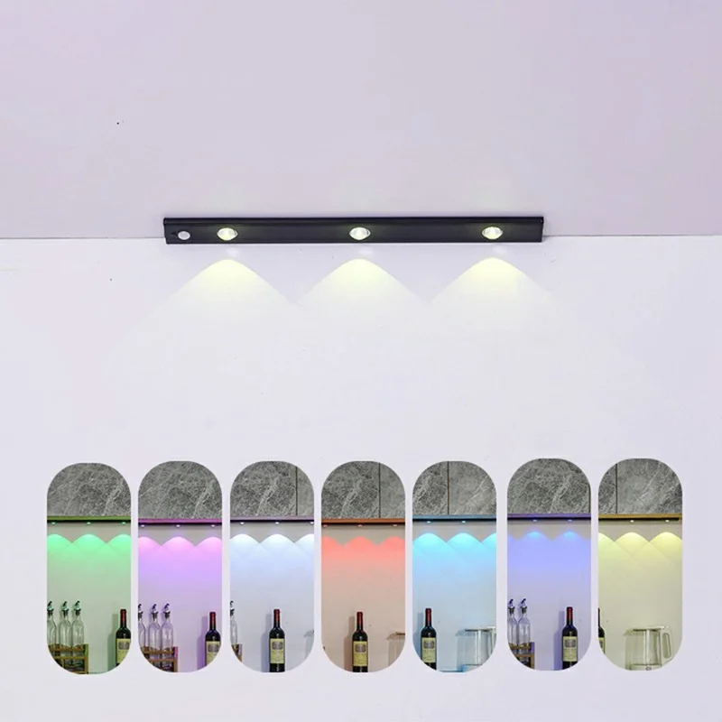 40cm RGB Motion Sensor Closet Light Bar Magnetic Rechargeable Under Cabinet Night Lamp - Black