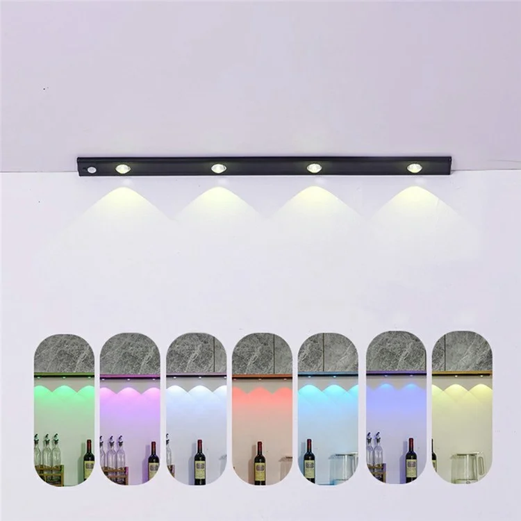 60cm RGB Motion Sensor Closet Light Bar Magnetic Rechargeable Under Cabinet Night Lamp - Black