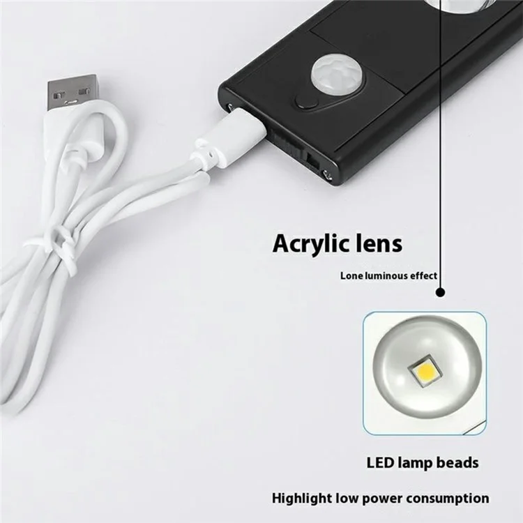 60cm RGB Motion Sensor Closet Light Bar Magnetic Rechargeable Under Cabinet Night Lamp - Black