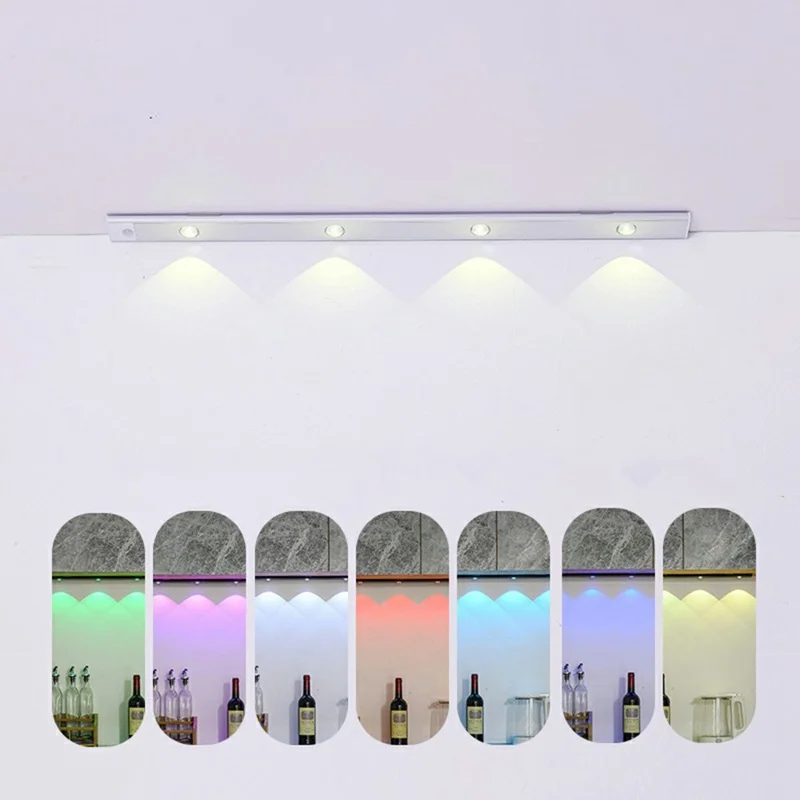 60cm RGB Motion Sensor Closet Light Bar Magnetic Rechargeable Under Cabinet Night Lamp - Silver
