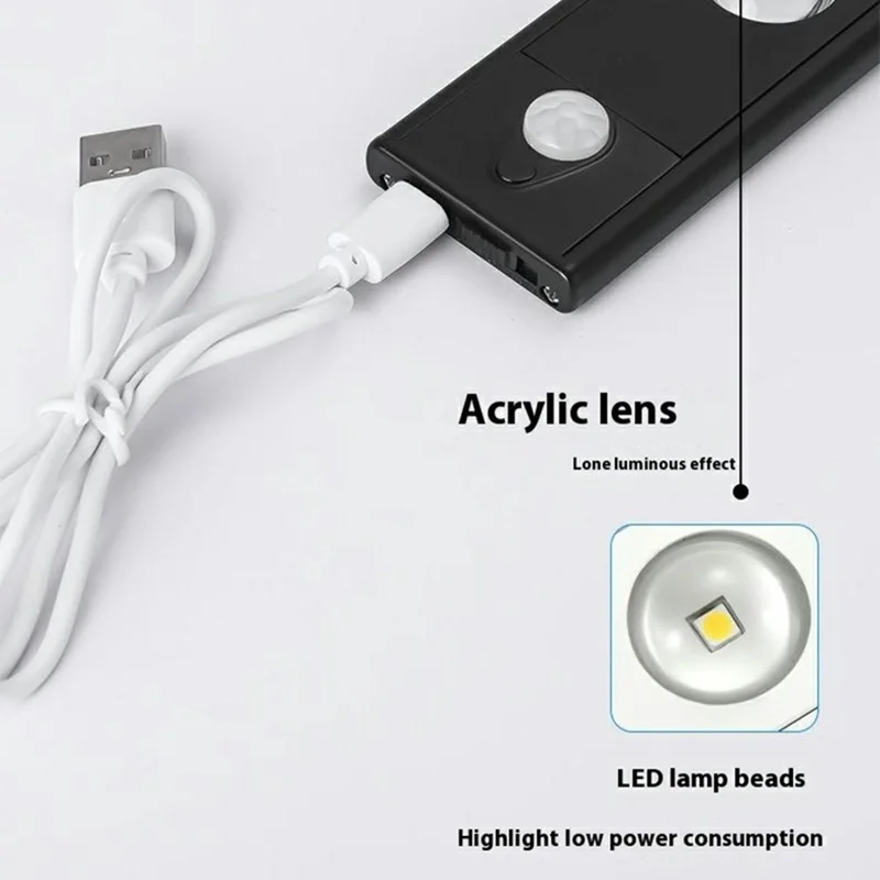 60cm RGB Motion Sensor Closet Light Bar Magnetic Rechargeable Under Cabinet Night Lamp - Silver