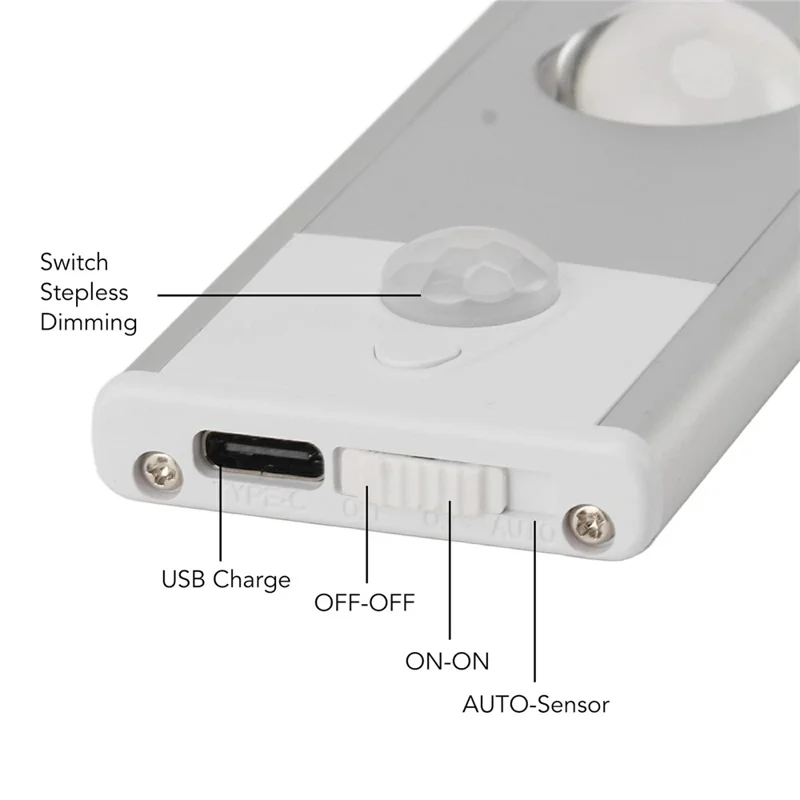 60cm RGB Motion Sensor Closet Light Bar Magnetic Rechargeable Under Cabinet Night Lamp - Silver