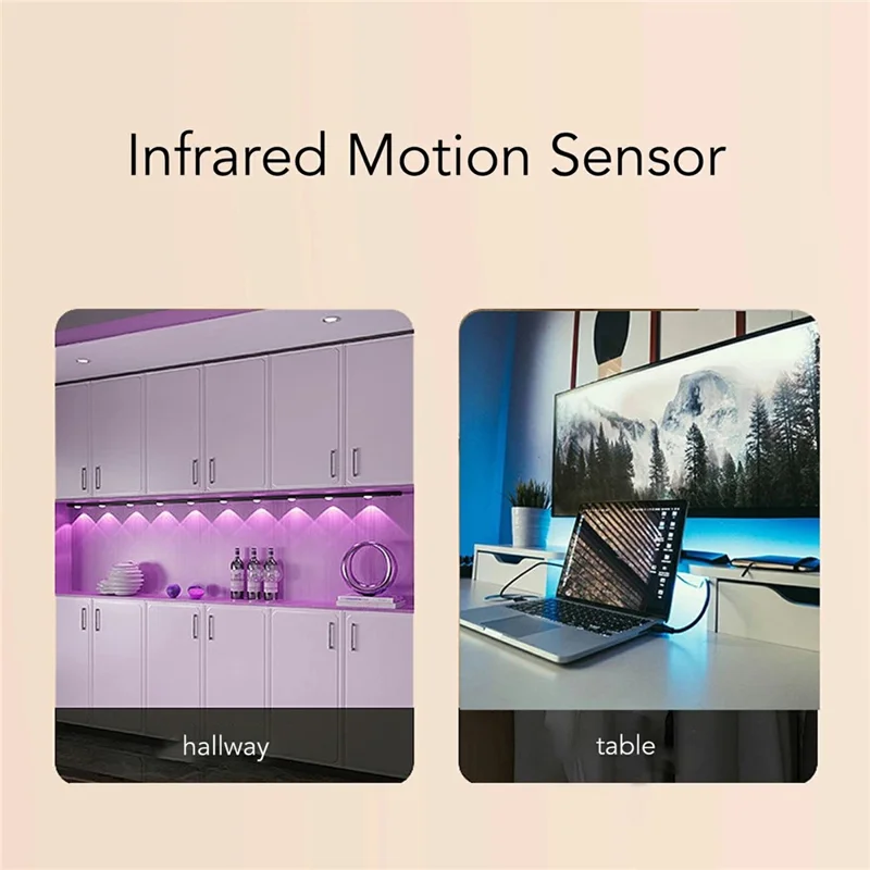 60cm RGB Motion Sensor Closet Light Bar Magnetic Rechargeable Under Cabinet Night Lamp - Silver