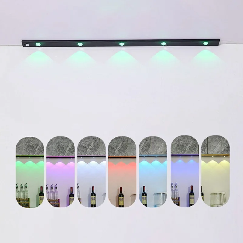 80cm RGB Motion Sensor Closet Light Bar Magnetic Rechargeable Under Cabinet Night Lamp - Black