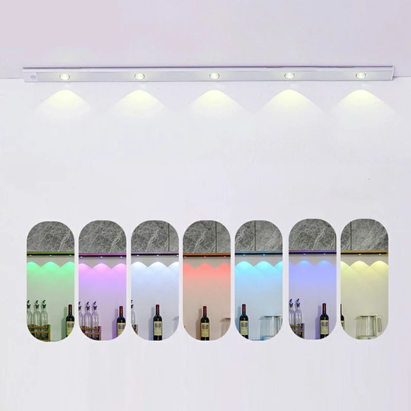 80cm RGB Motion Sensor Closet Light Bar Magnetic Rechargeable Under Cabinet Night Lamp - Silver