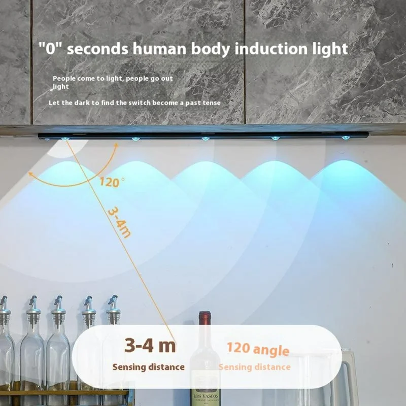 80cm RGB Motion Sensor Closet Light Bar Magnetic Rechargeable Under Cabinet Night Lamp - Silver