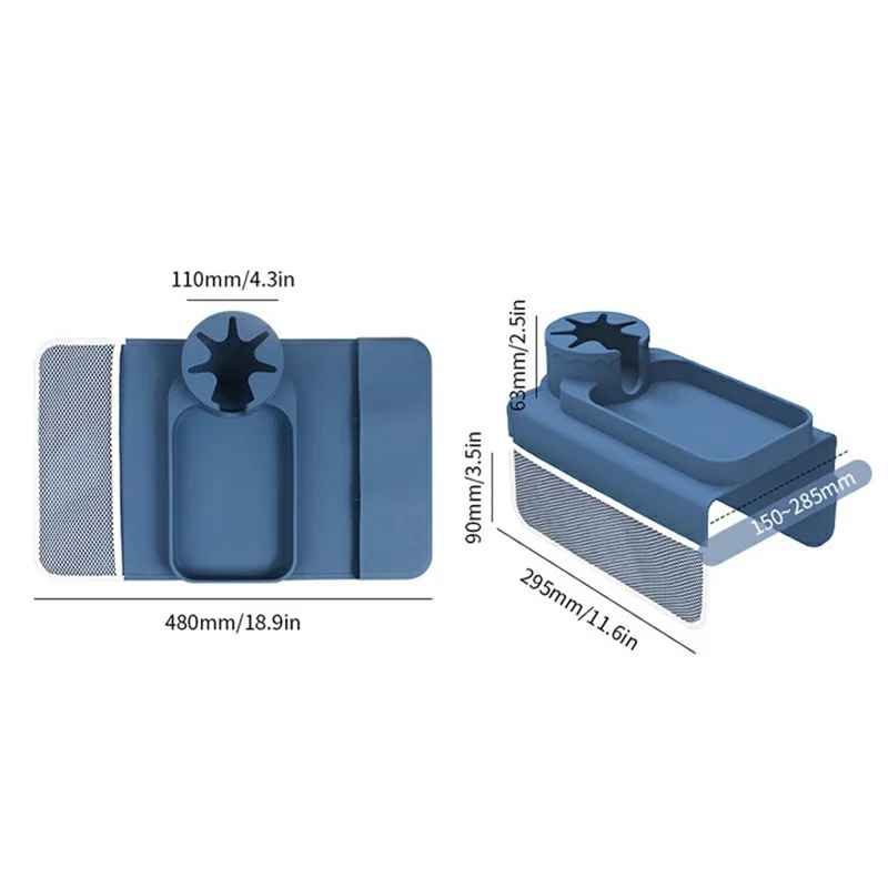 Support de Boisson en Silicone pour Canapé, Plateau Multifonction Accoudoir avec Pochettes Latérales - Bleu Foncé