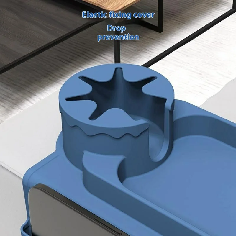 Support de Boisson en Silicone pour Canapé, Plateau Multifonction Accoudoir avec Pochettes Latérales - Bleu Foncé