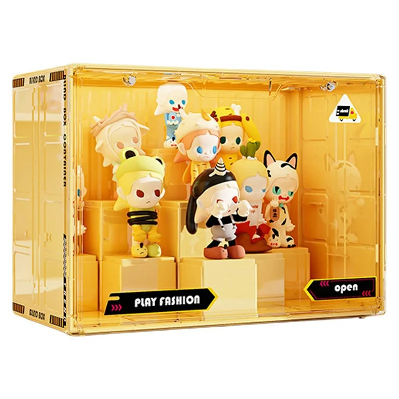 Taille L Présentoir Modulaire DIY Boîte de Rangement en Plastique pour Figurines de Boîte Aveugle avec Porte Magnétique - Jaune
