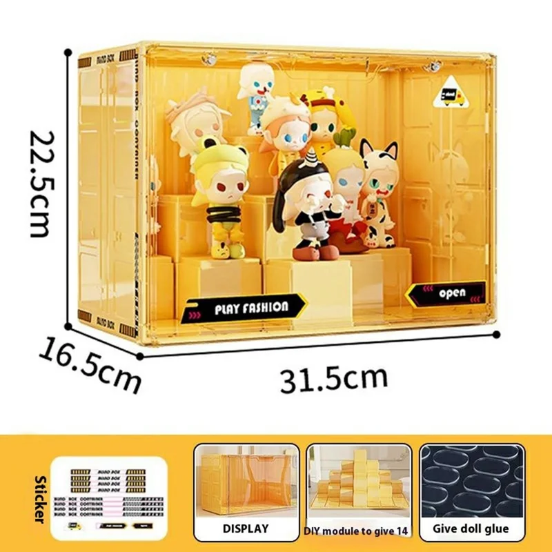 Taille L Présentoir Modulaire DIY Boîte de Rangement en Plastique pour Figurines de Boîte Aveugle avec Porte Magnétique - Jaune