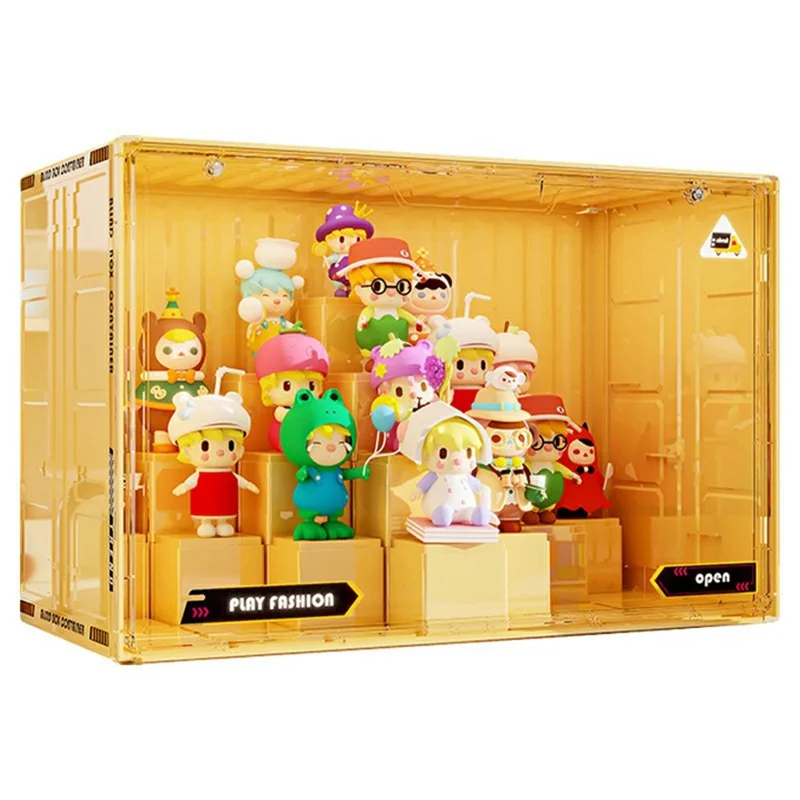 Taille XL Présentoir Modulaire DIY Boîte de Rangement en Plastique pour Figurines de Blind Box avec Porte Magnétique - Jaune