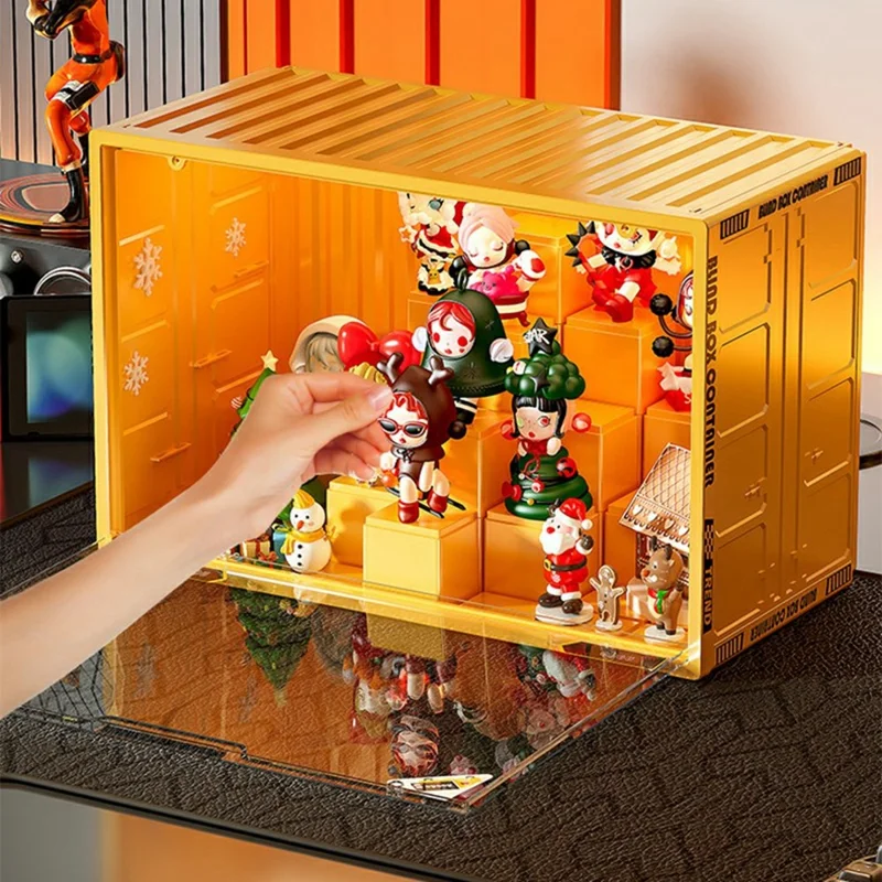 Taille XL Présentoir Modulaire DIY Boîte de Rangement en Plastique pour Figurines de Blind Box avec Porte Magnétique - Jaune