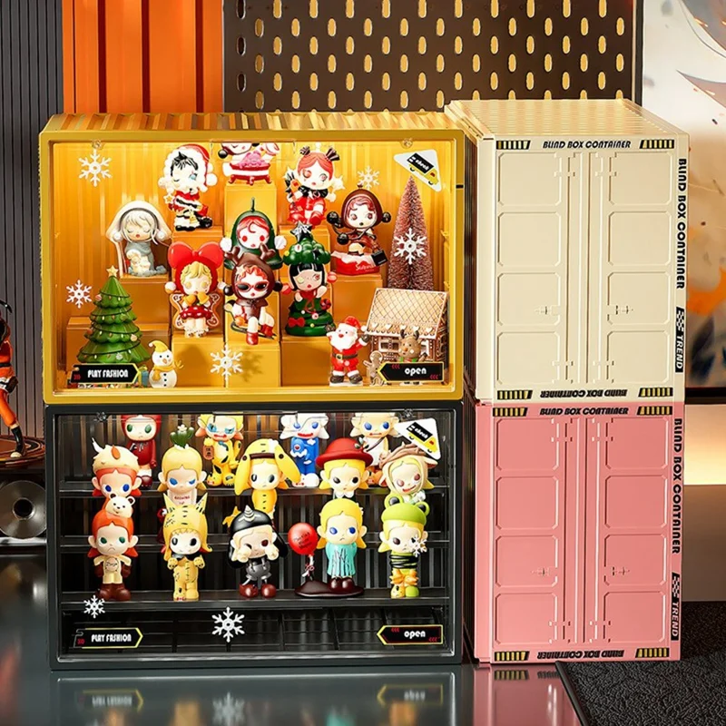 Taille XL Présentoir Modulaire DIY Boîte de Rangement en Plastique pour Figurines de Blind Box avec Porte Magnétique - Jaune
