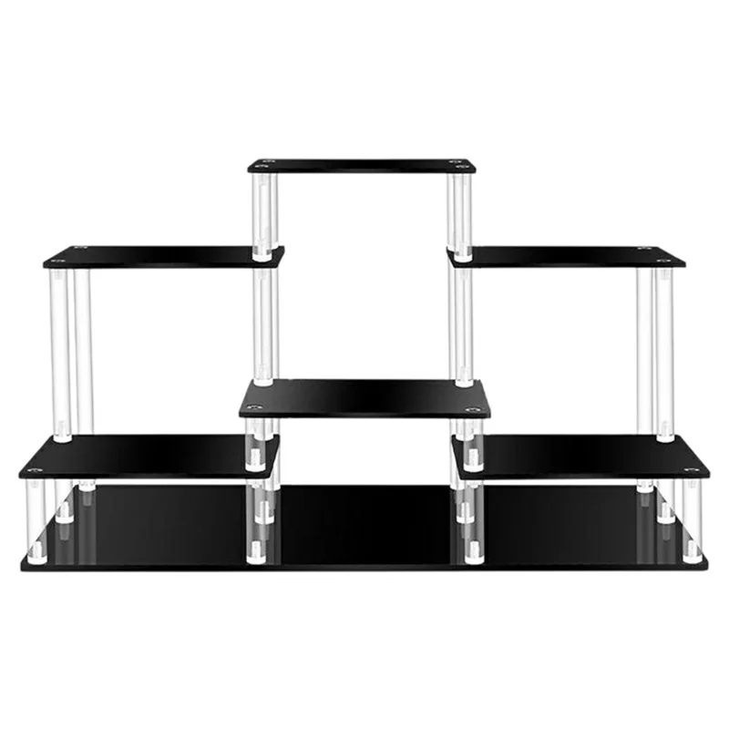 Espositore da tavolo in acrilico multistrato, taglia L, per figure Blind Box Pop Mart - Organizzatore da scrivania, 44 x 22 x 25 cm - Nero
