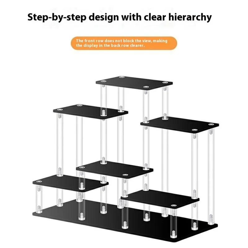 Size L Multi-Layer Acrylic Display Stand for Pop Mart Blind Box Figures Collectibles Desktop Organizer, 44 x 22 x 25cm - Transparent
