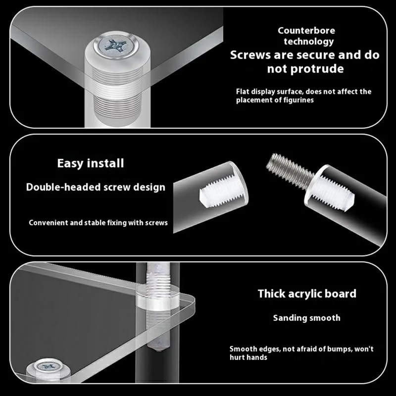 Size L Multi-Layer Acrylic Display Stand for Pop Mart Blind Box Figures Collectibles Desktop Organizer, 44 x 22 x 25cm - Transparent